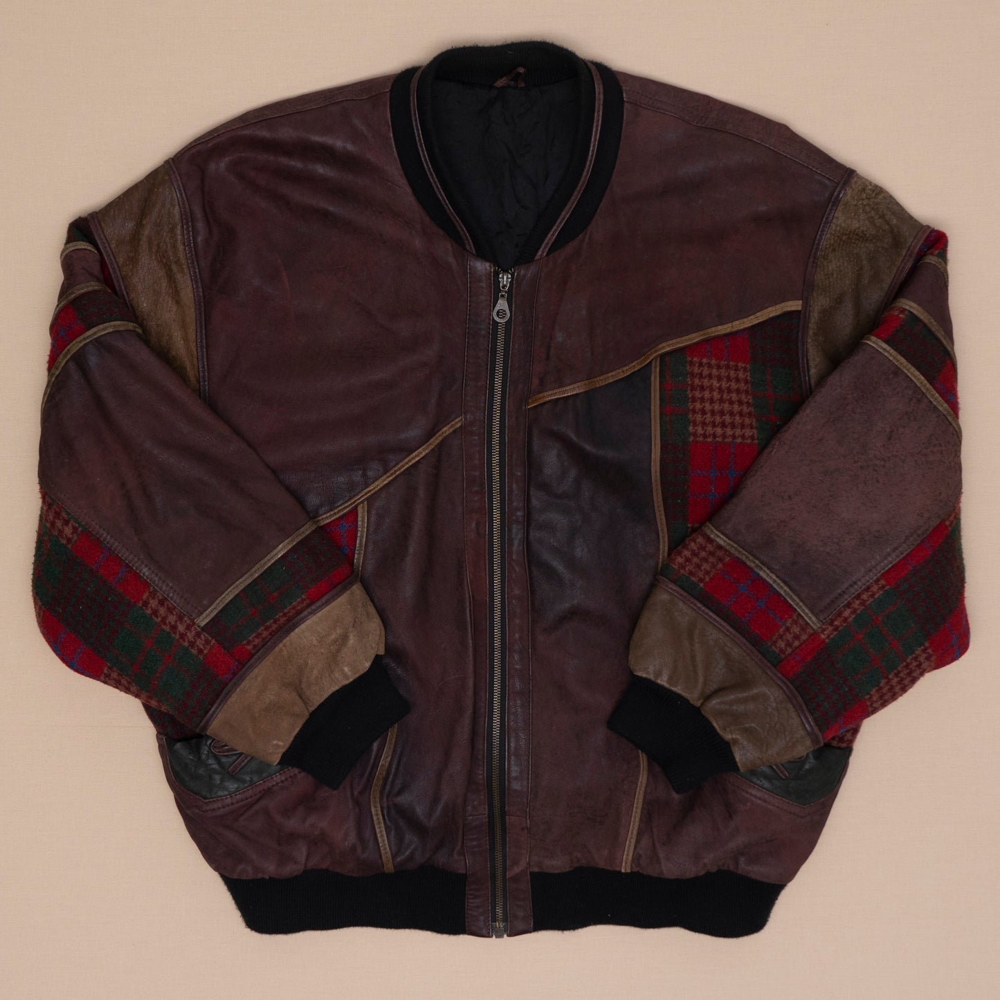 Patchwork Lederjacke, L