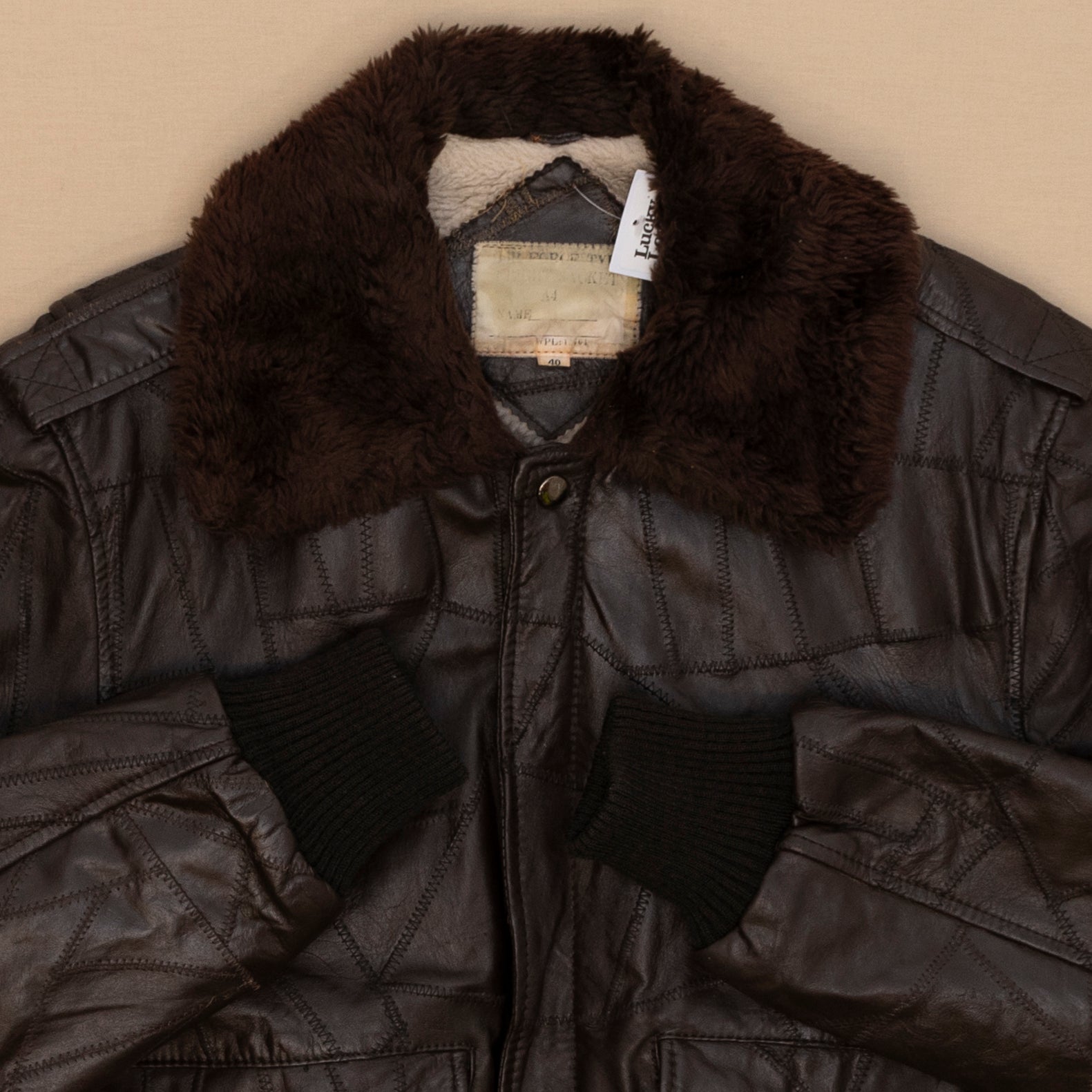 80s Patchwork Aviator Lederjacke, S