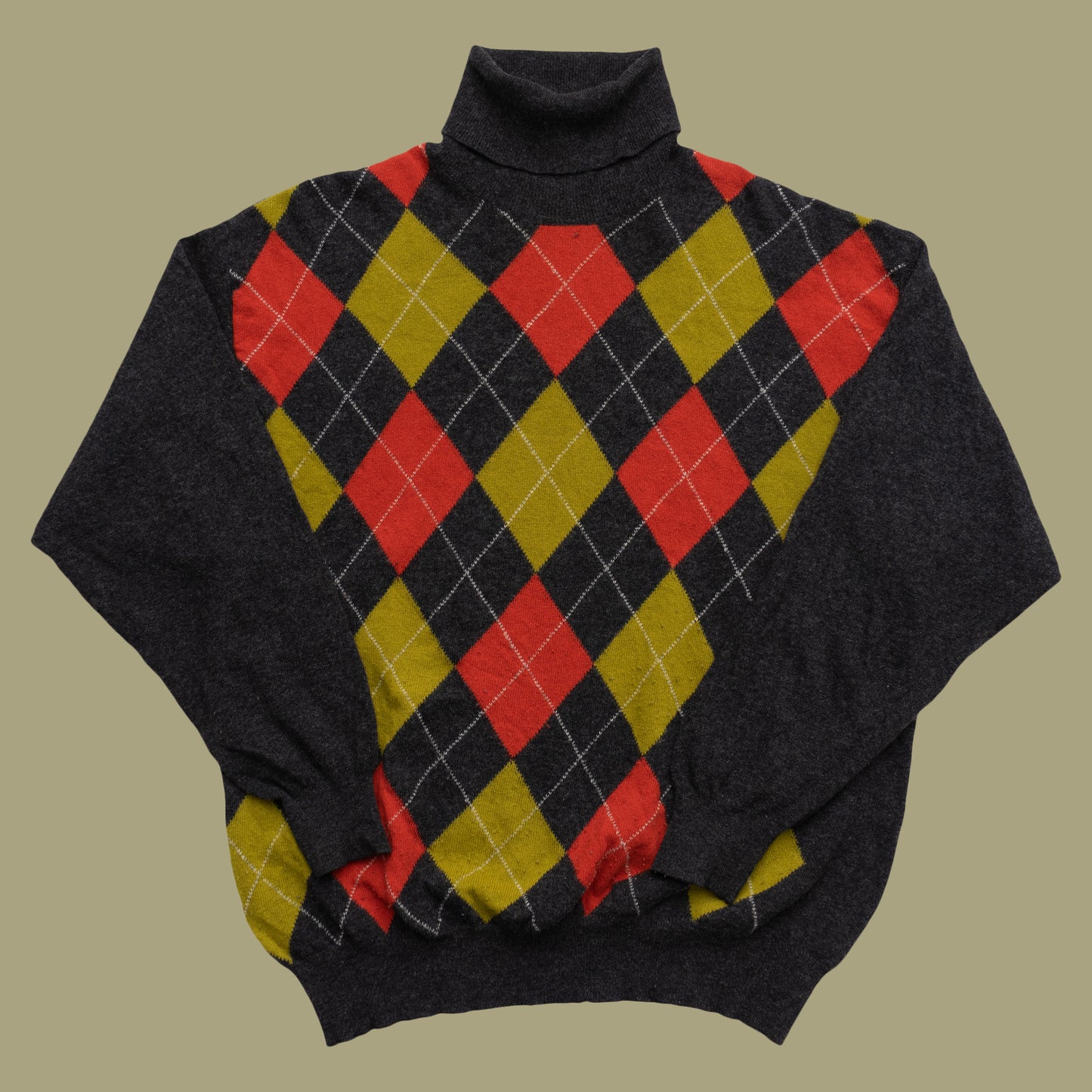 Benetton Argyle Turtleneck Strickpullover, L