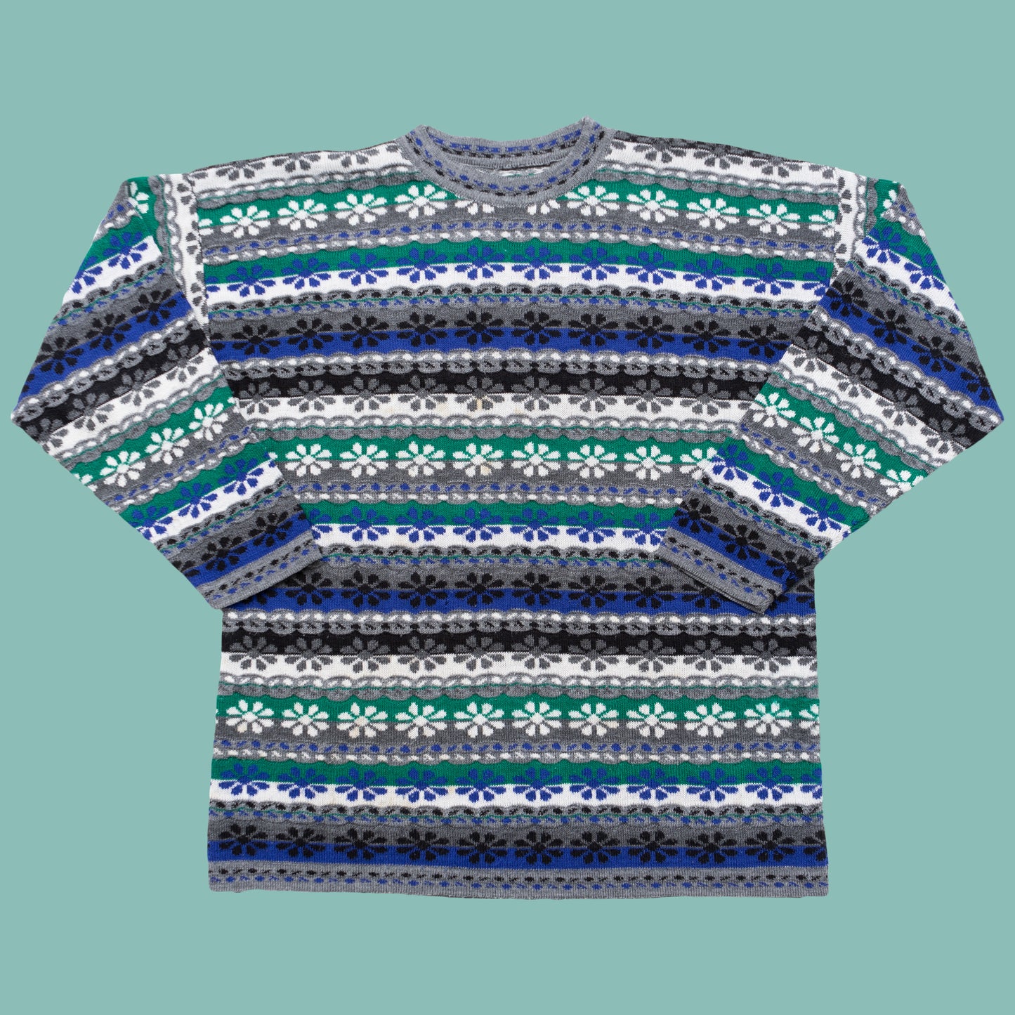 Gestreifter Blumen Strickpullover, M-L