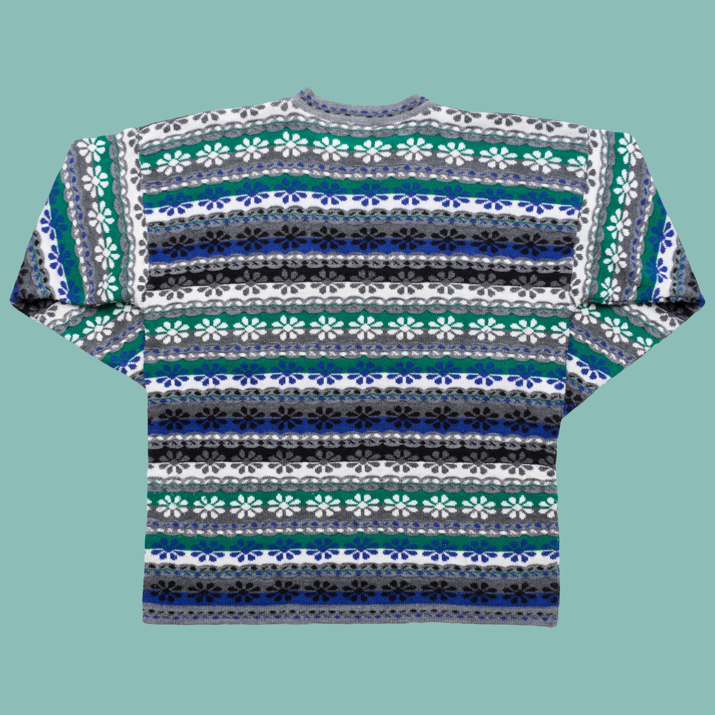 Gestreifter Blumen Strickpullover, M-L