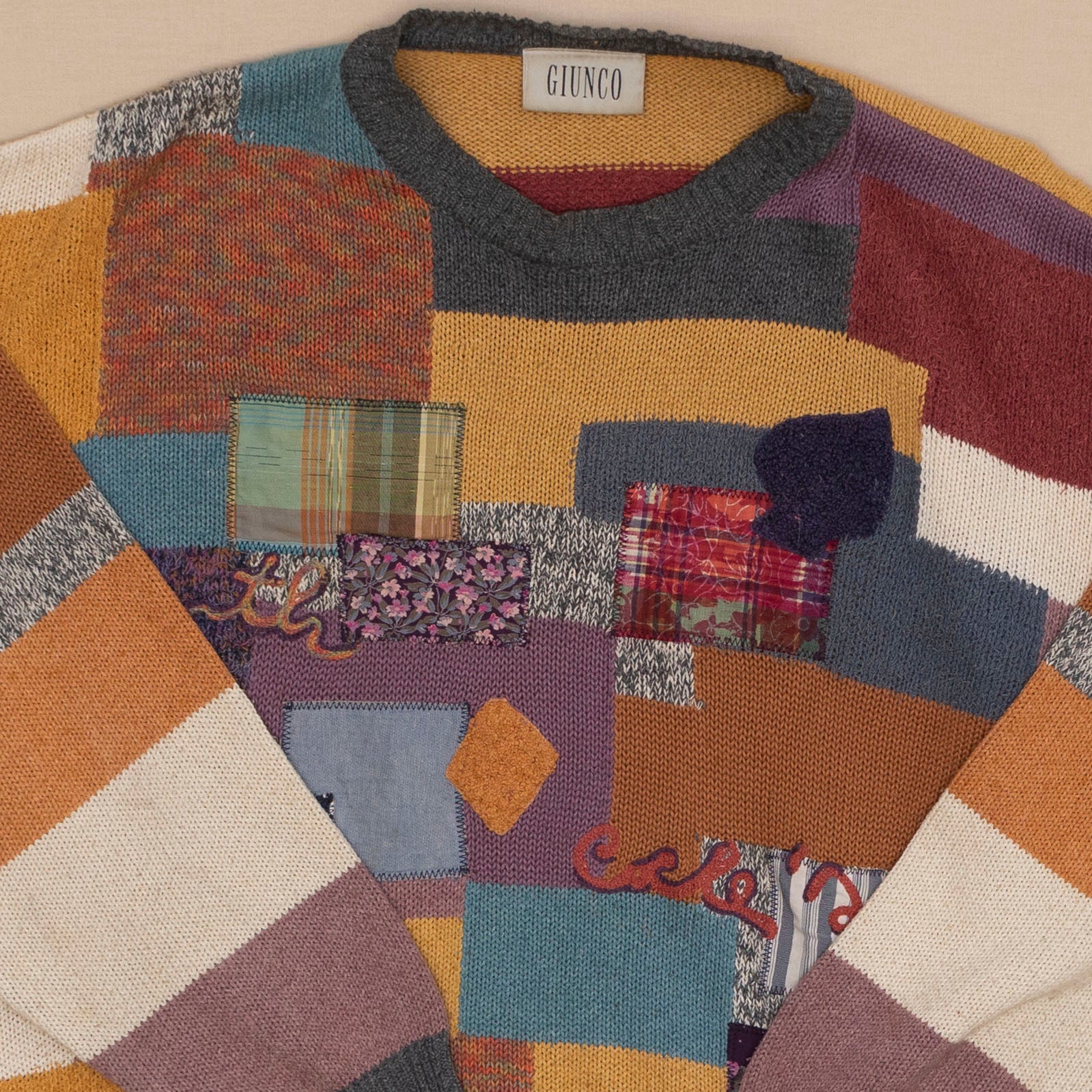 Patchwork Strickpullover, L